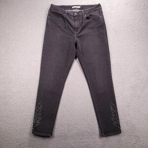 LEVIS 721 Jeans Size 32 High Rise Skinny Faded Black Denim Studded Flames